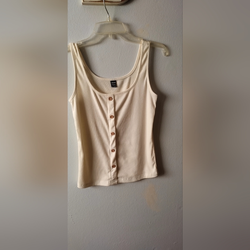 5/$25 SHEIN Cream Ribbed Buttoned Tank Top